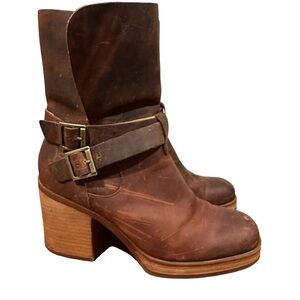 Korks Women's Meegan Mid Shaft Brown Leather Boot Size 8.5M Moto/Chic